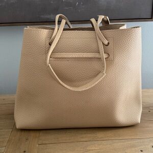8 Other Reasons Beige Soft Vegan Pebbled Leather Slouchy Bucket Tote Bag NEW